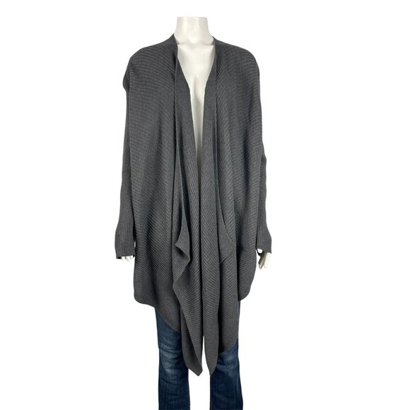 NWOT Eileen Fisher Bark Ribbed 100% Wool Cardigan Sweater XL Angle Front  Gray - Picture 2 of 8